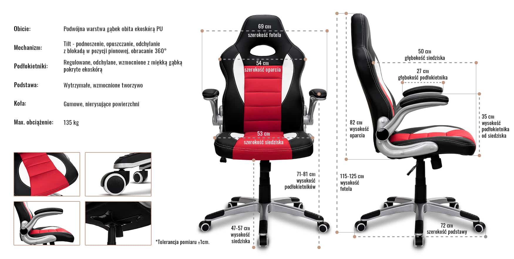 Fotel biurowy GTR 1.0 Czerwony Fotel biurowy GTR 1.0 Czerwony